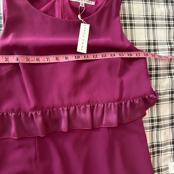 Trina Turk Amethyst Purple Tieges Ruffle Popover Crepe Sheath Day Dress NWT 10 - Picture 15 of 16